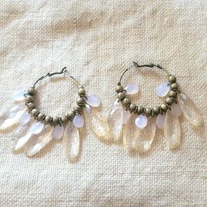 Brass hoop earrings with lucite nude and milky clear beads